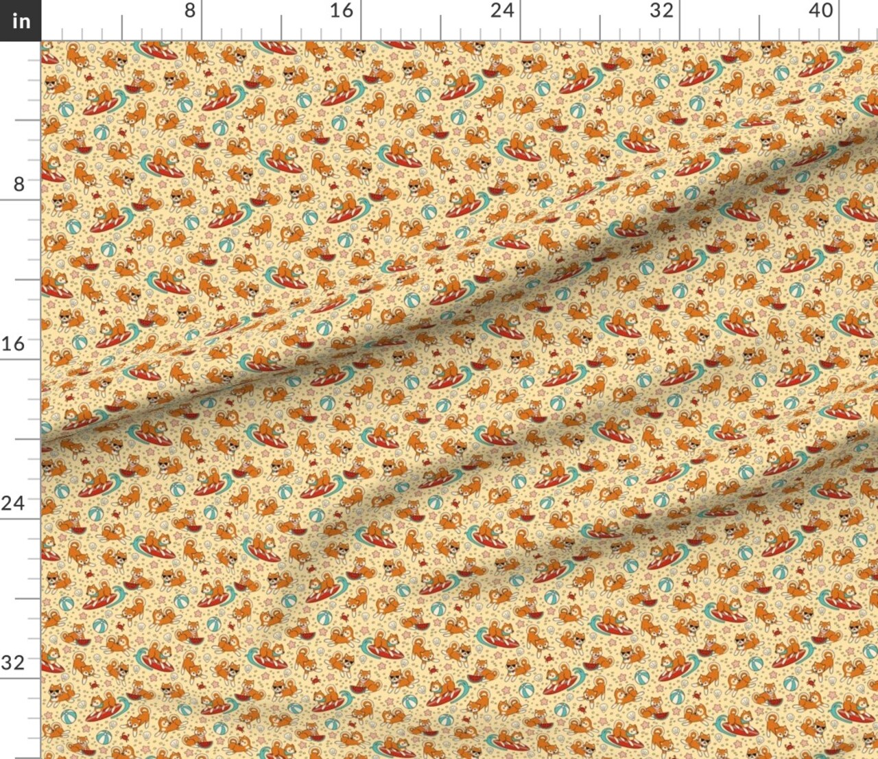 Dog Beach Surf Dog Yellow Costal Funny Cartoon Star Sand Small Scale Custom Printed Fabric by Spoonflower Various Fabrics by the Yard or Fat Quarter